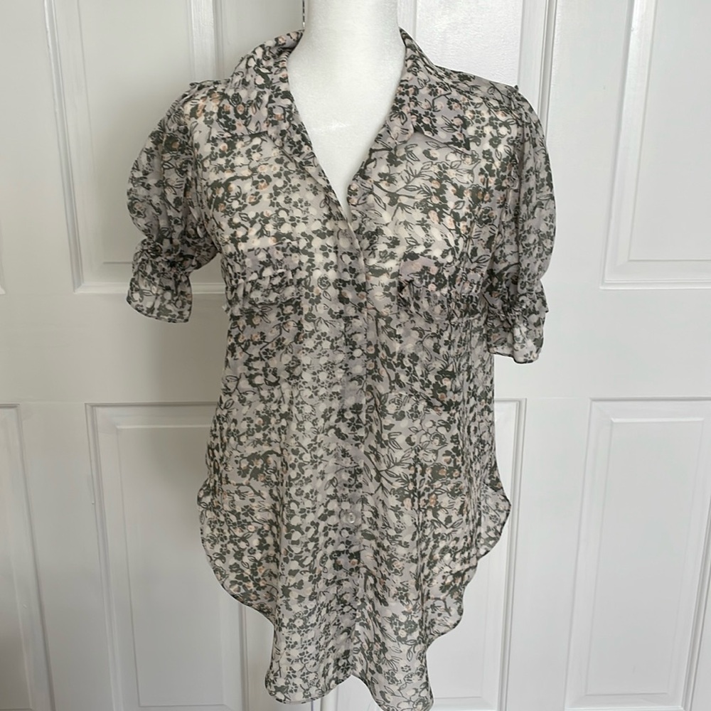 MISA Los Angeles S floral sheer button up top